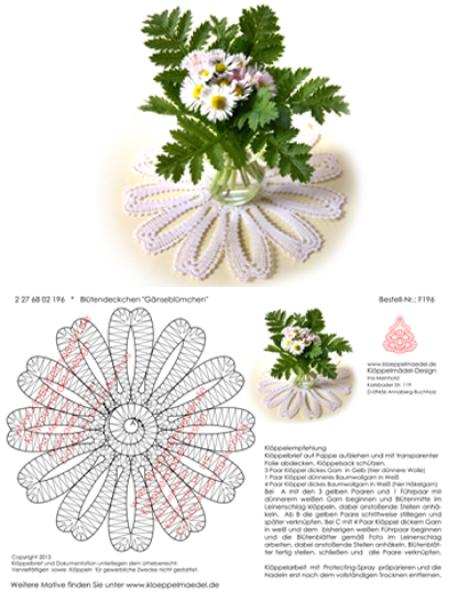 196 Klöppelbrief  Blütendeckchen "Gänseblümchen"